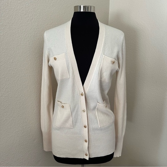 Tory Burch 100% Cashmere Women's Button Up Cream Cardigan Sweater Size M - Picture 1 of 13